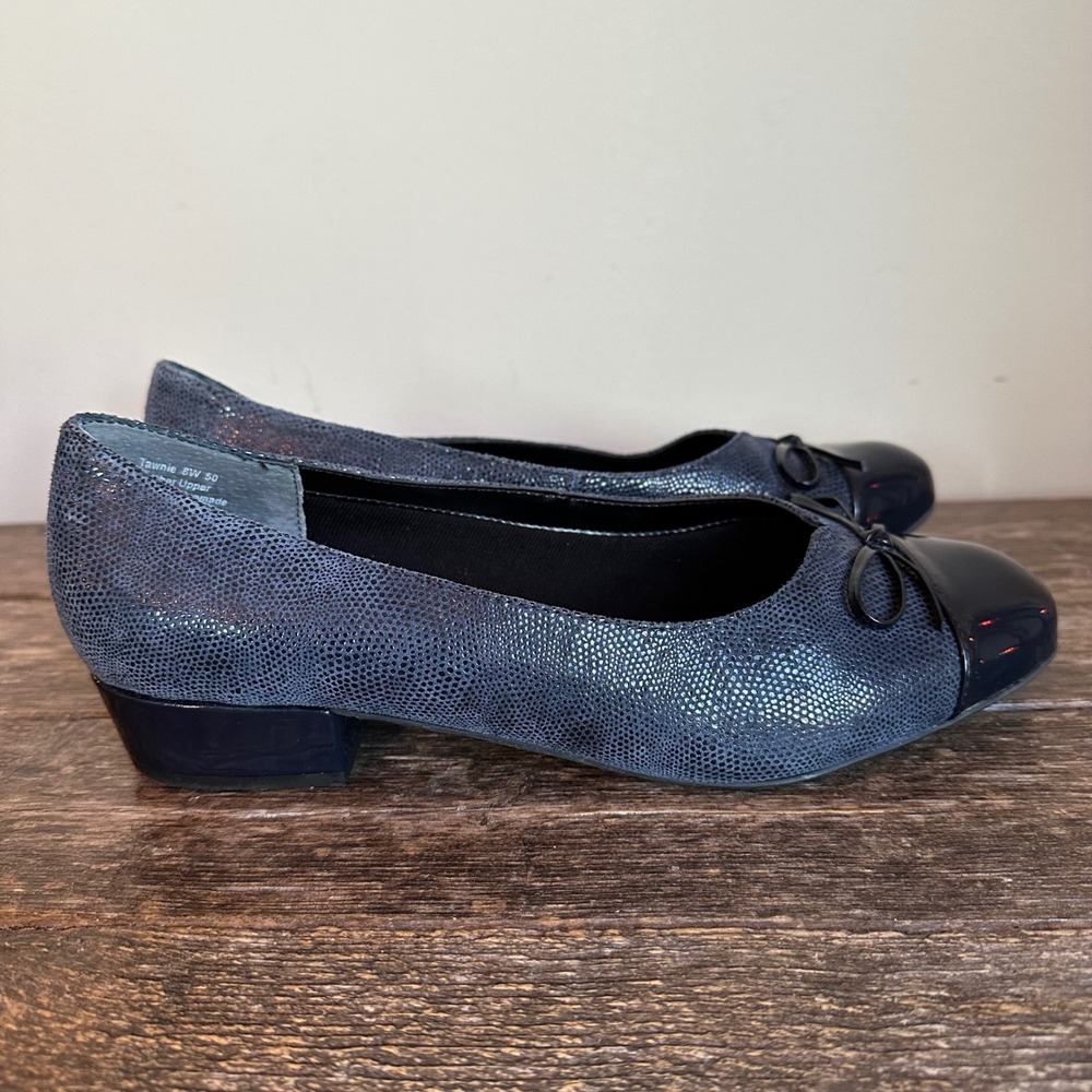 Ros Hommerson heels Blue Snake Print Leather Bow Cap Toe Block‎ Heel Shoes